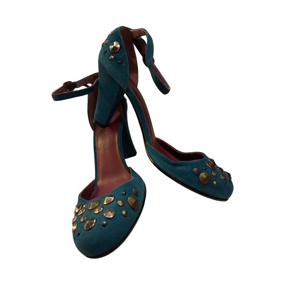 Marc Jacobs Suede Studded D’Orsay Pumps – Fall 2005 RTW – Dark Teal – Size 36 - Picture 3 of 5